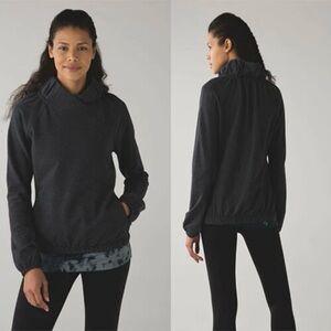 Lululemon After All Pullover French Terry Gray Black Zippered Pockets size 12